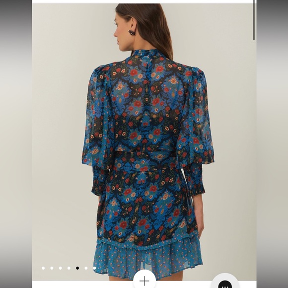 Farm Rio Blue Arabesque High Neck Mini Dress - Sz S - Picture 4 of 9